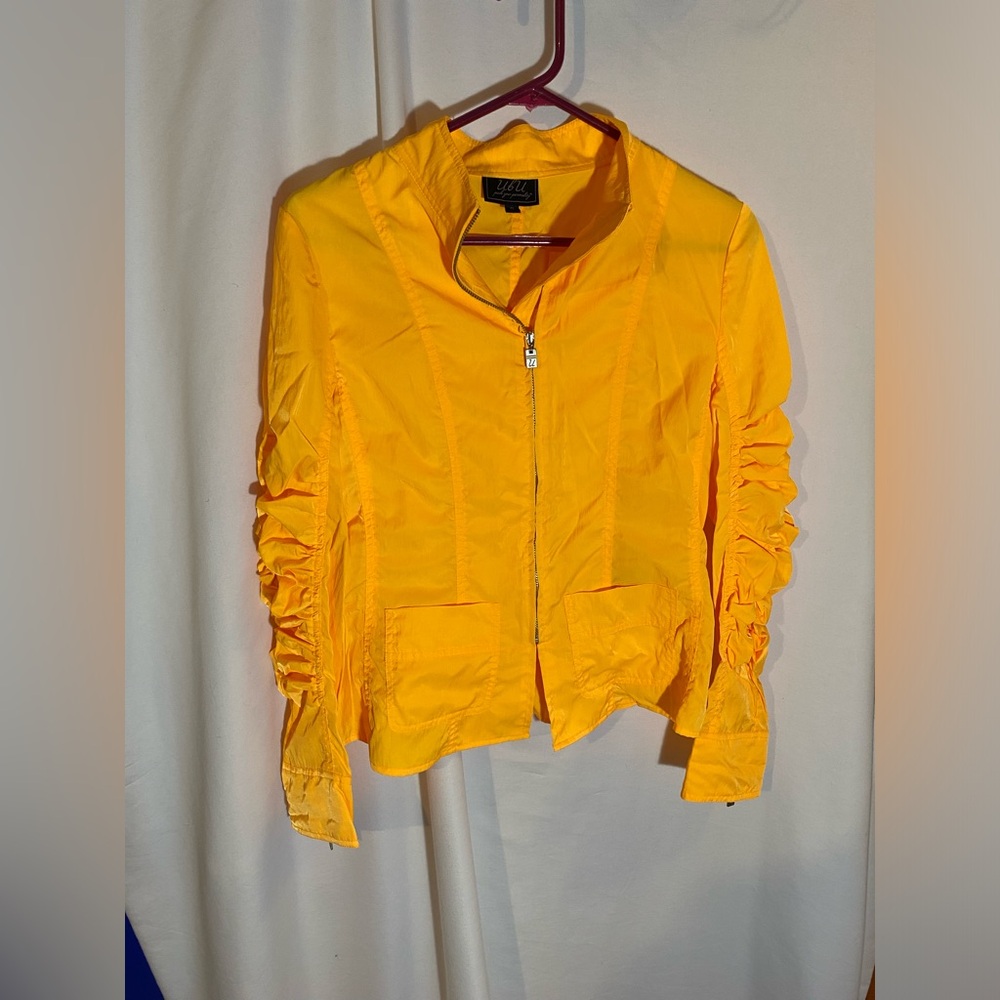UBU Neon Ruched Sleeve Poly/Nylon Zip Up Jacket